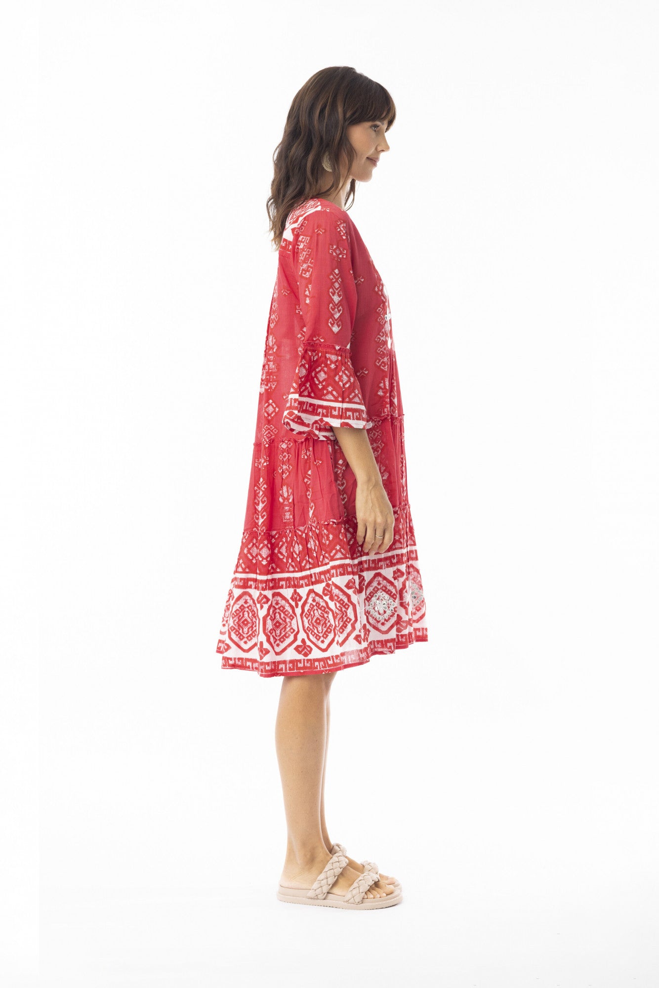 Carla Red Dress Layers Frill Sleeve red