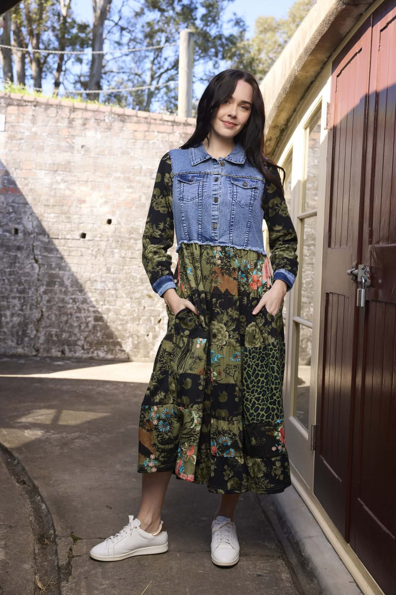 Keqioa Dress Maxi Denim Mix Orientique