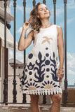 Nazca Sleeveless Dress in a relaxed fit with flared hem, featuring unique prints and a square neckline.