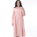 Cord Collar Buttons Dress -Blush Pink Orientique