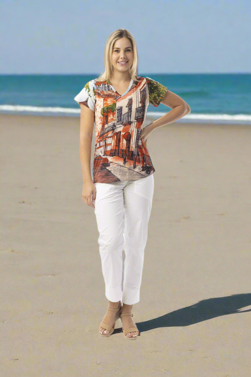T-Shirt V-Neck Tower Peach