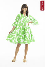 Print Linen 3/4 Sleeve Layered Dress