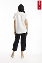 Essentials Linen Blend V Neck Top white