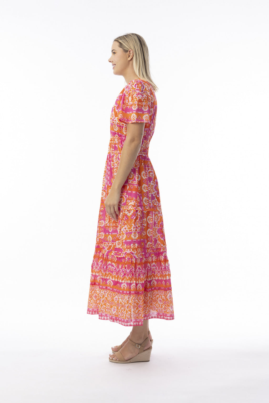 Montevideo Pink Dress Midi Short Sleeve