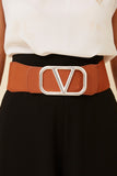 CKM Belt BE733628 in tan and white, designed for sizes 8-16, featuring a stylish silver buckle.