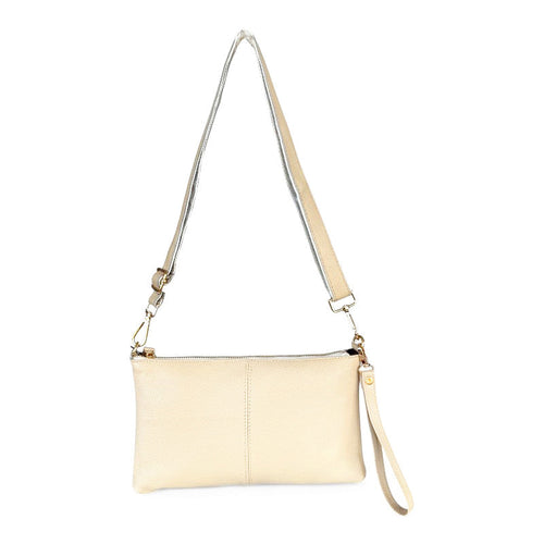 Atn Crossbody Leather Bag featuring detachable strap and wristlet in elegant beige.