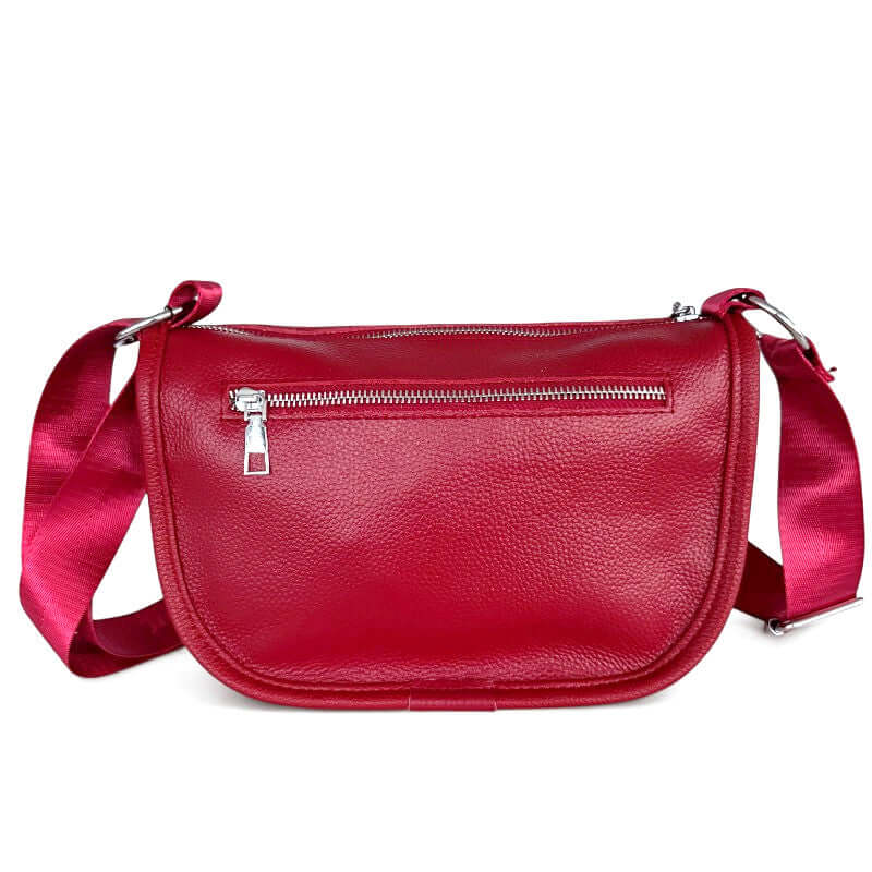 Kate Leather Bag in red with adjustable strap and zippered pocket, genuine leather material, BG360064.