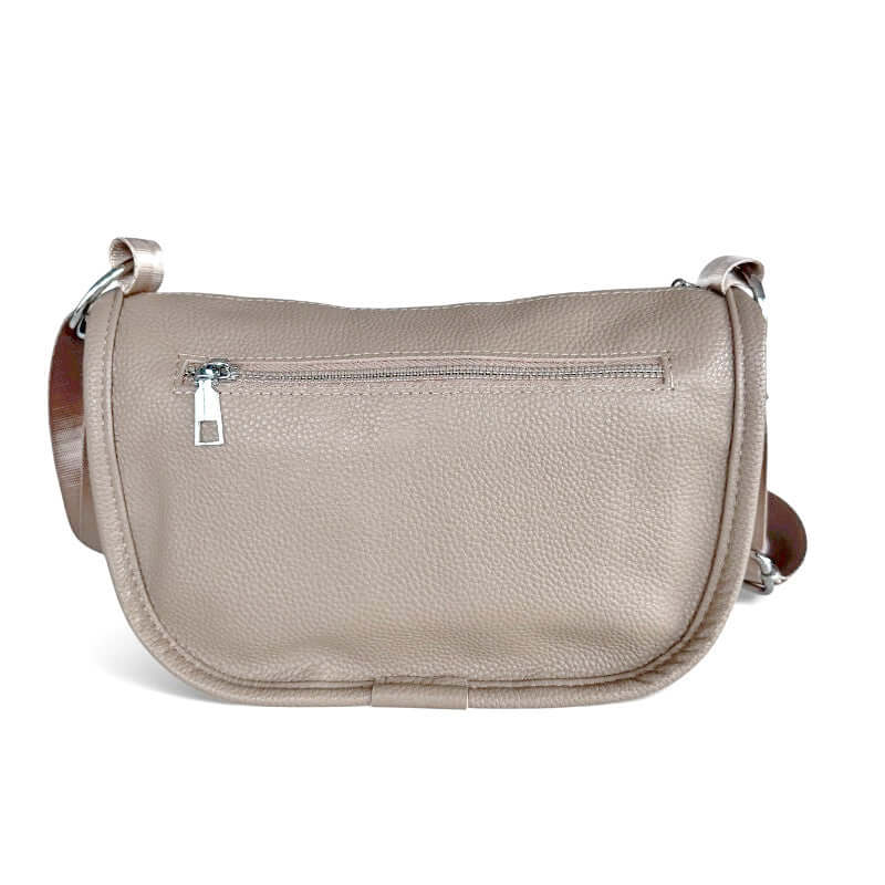Kate Leather Bag in beige, featuring adjustable strap and silver hardware, perfect for stylish everyday use.