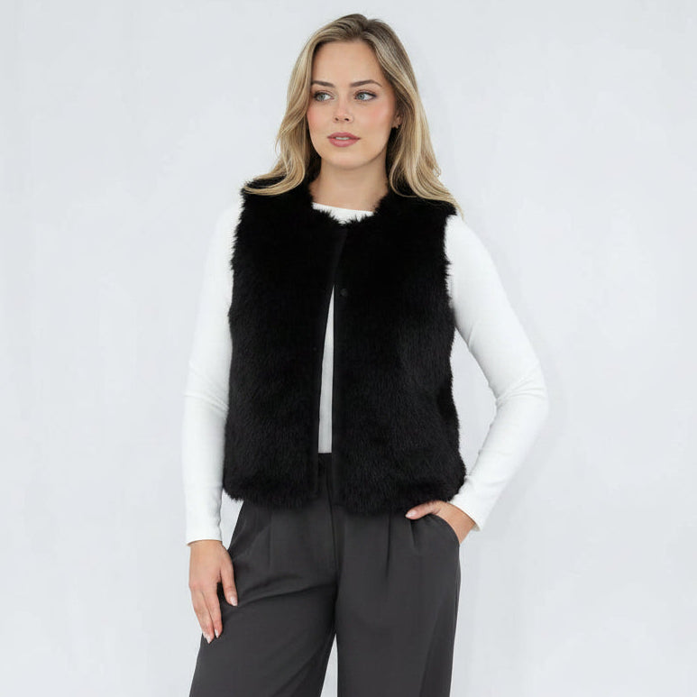 Faux Leather Trim Vest  Black So in style