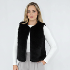 Faux Leather Trim Vest  Black So in style