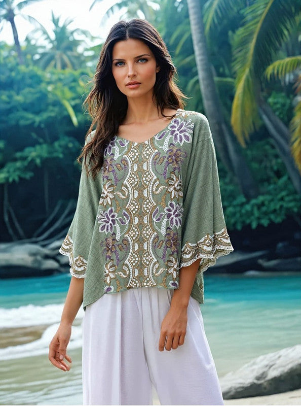 Guilia Embroidered Kaftan Green