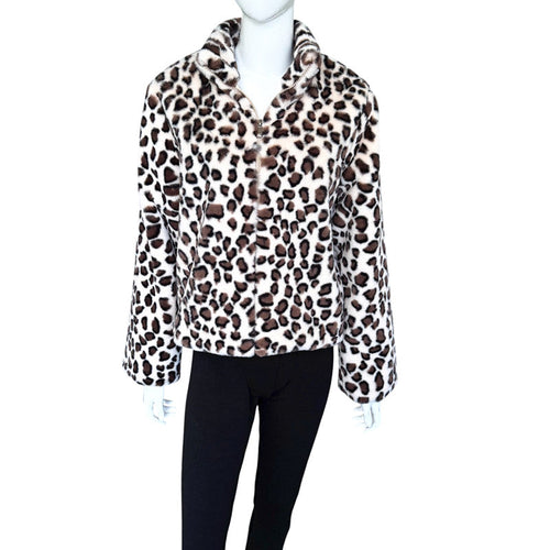Fashionable Animal Faux Fur Jacket featuring plush leopard print and cozy design for cool weather.