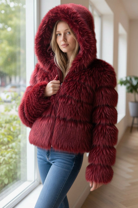 Camille Hooded Faux Fur Jacket AUTN