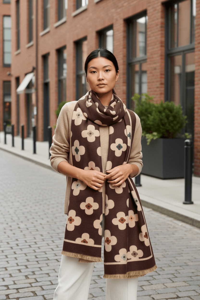 Chocolate Autumn Flower Scarf Tiger Tree