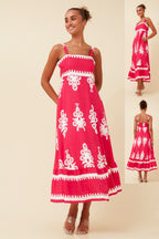Ckm Strappy Border Print Dress