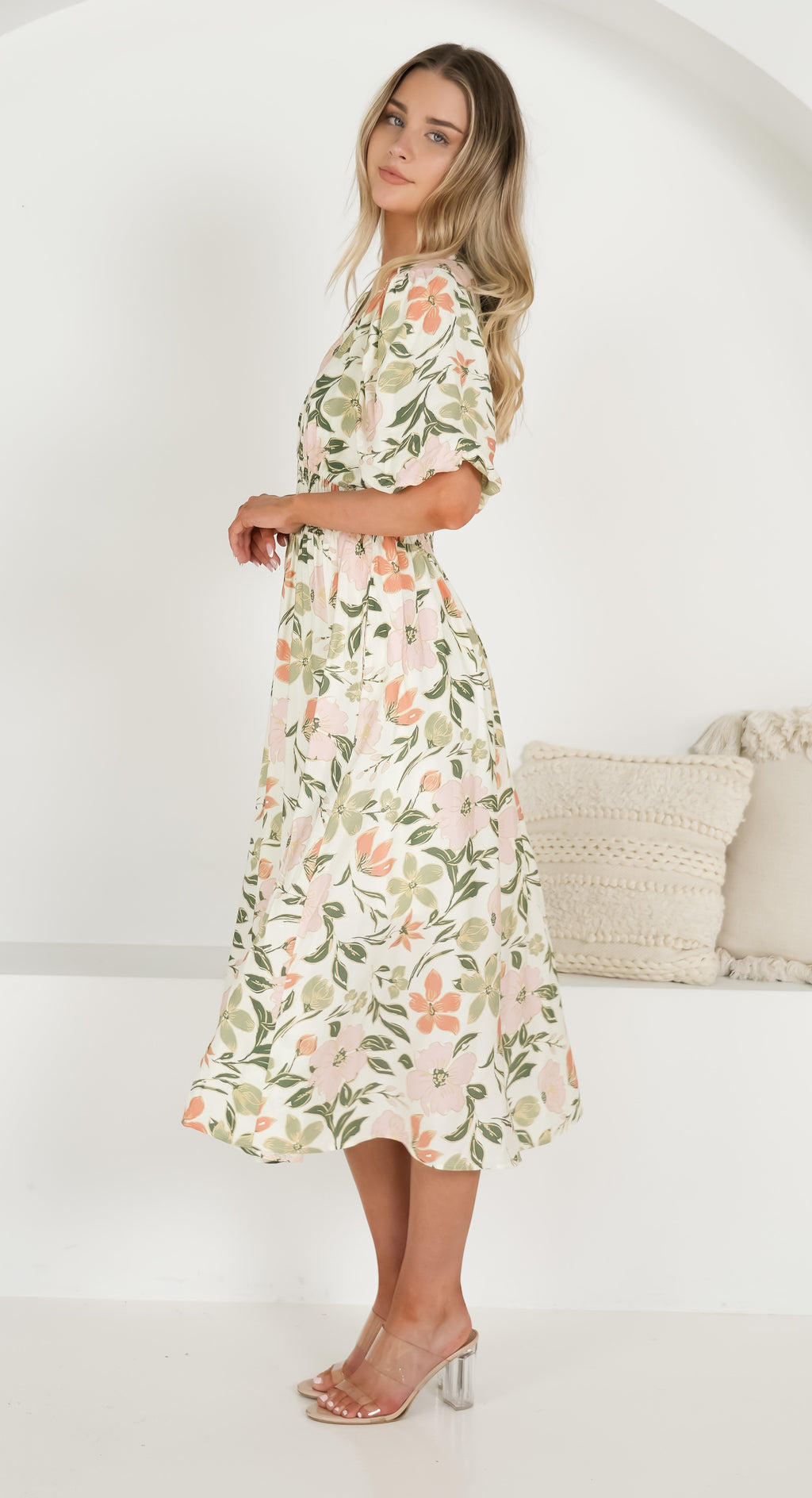 Peach Blossom Midi Dress