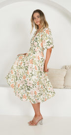 Peach Blossom Midi Dress