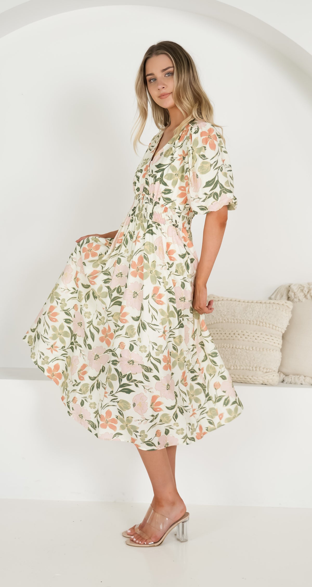 Peach Blossom Midi Dress