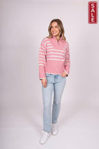 Bella Striped Zip pullover pink/white