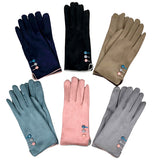 Suede Look Finger touch gloves featuring colored buttons in various stylish colors.