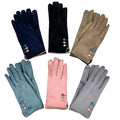 Suede Look Finger touch gloves featuring colored buttons in various stylish colors.