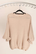 WL Fiorella Jumper on a hanger, showcasing luxurious alpaca blend fabric and feminine frill cuffs.