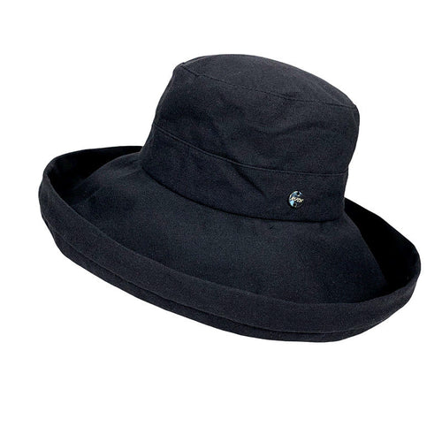 Big Brim Cotton Hat in sleek black color, featuring a versatile brim that can be worn upturned or turned down.