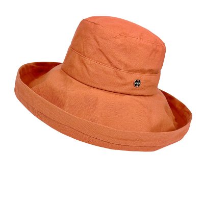 Big Brim Cotton Hat in vibrant orange, featuring a packable and crushable design for sun protection.