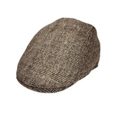 Wool Blend Plaid Flat Hat in dark grey and brown plaid design, stylish and warm accessory for winter.