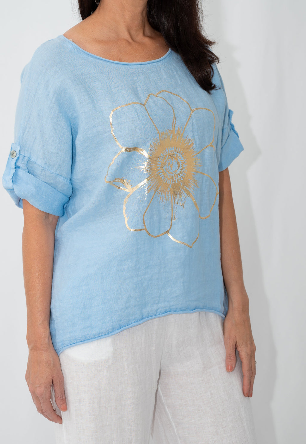 Golden Flower Linen Top Willow Tree