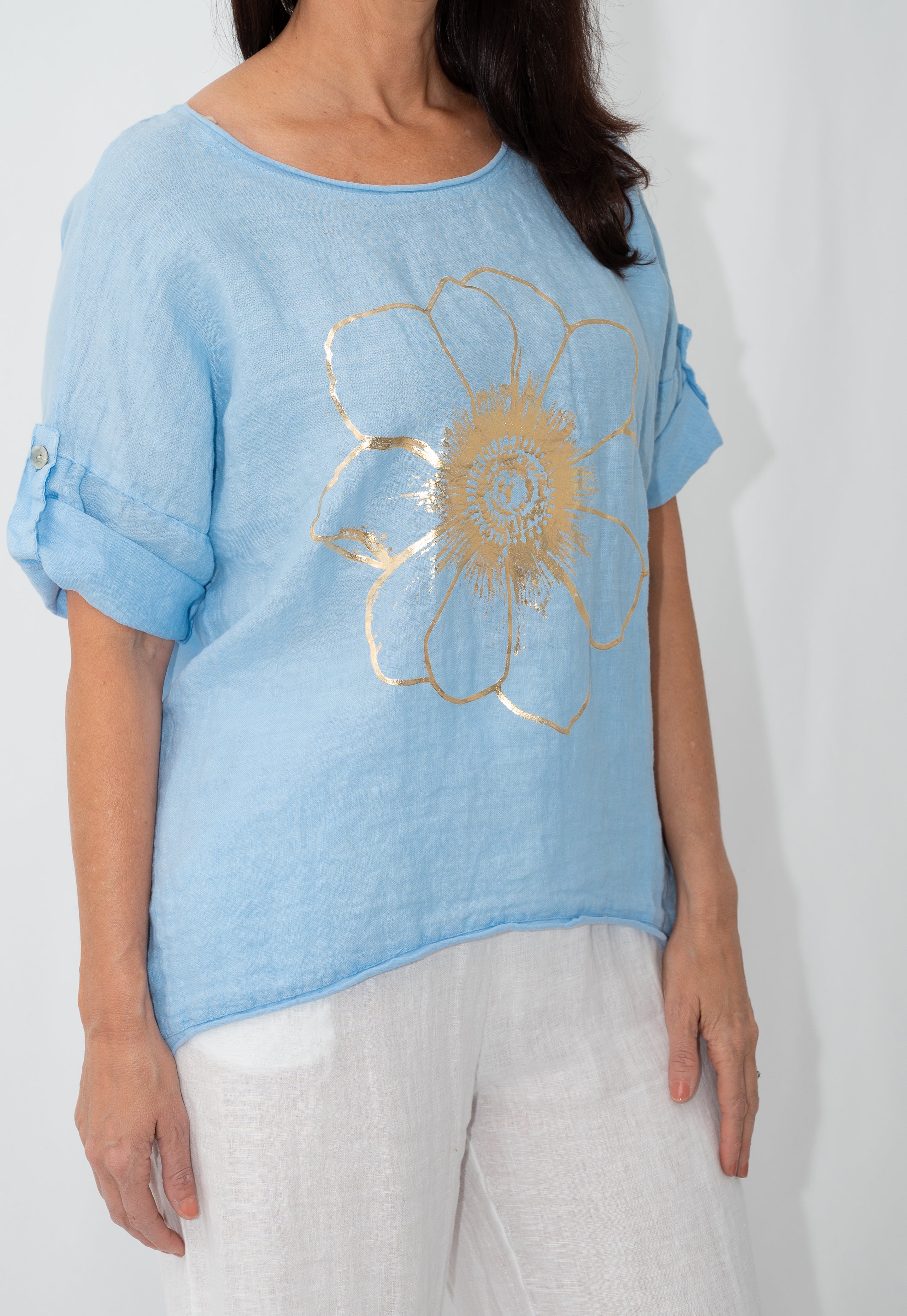 Golden Flower Linen Top