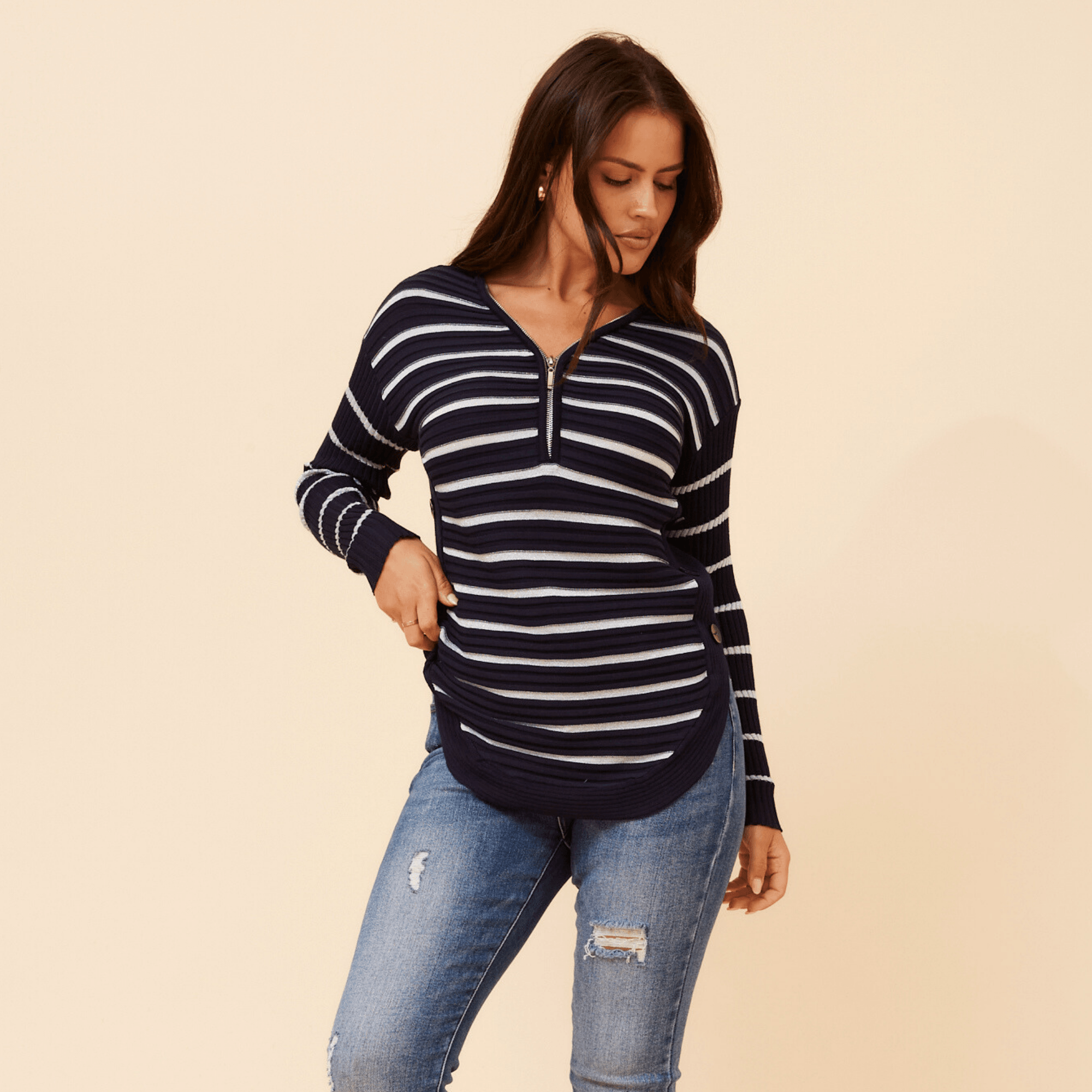 Ckm Gold Lurex Rib Jumper Gypsyroad Bowral