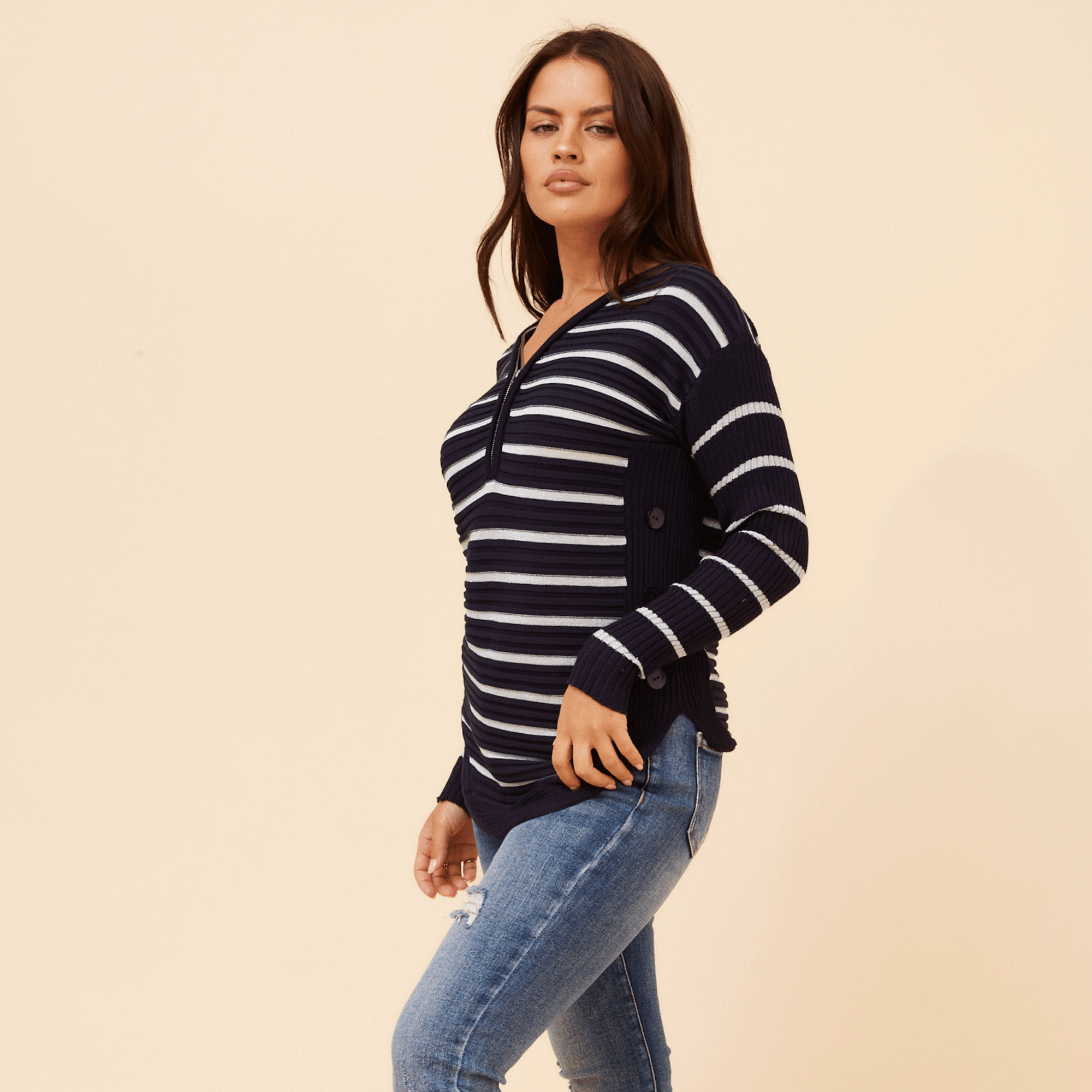 Ckm Gold Lurex Rib Jumper Gypsyroad Bowral