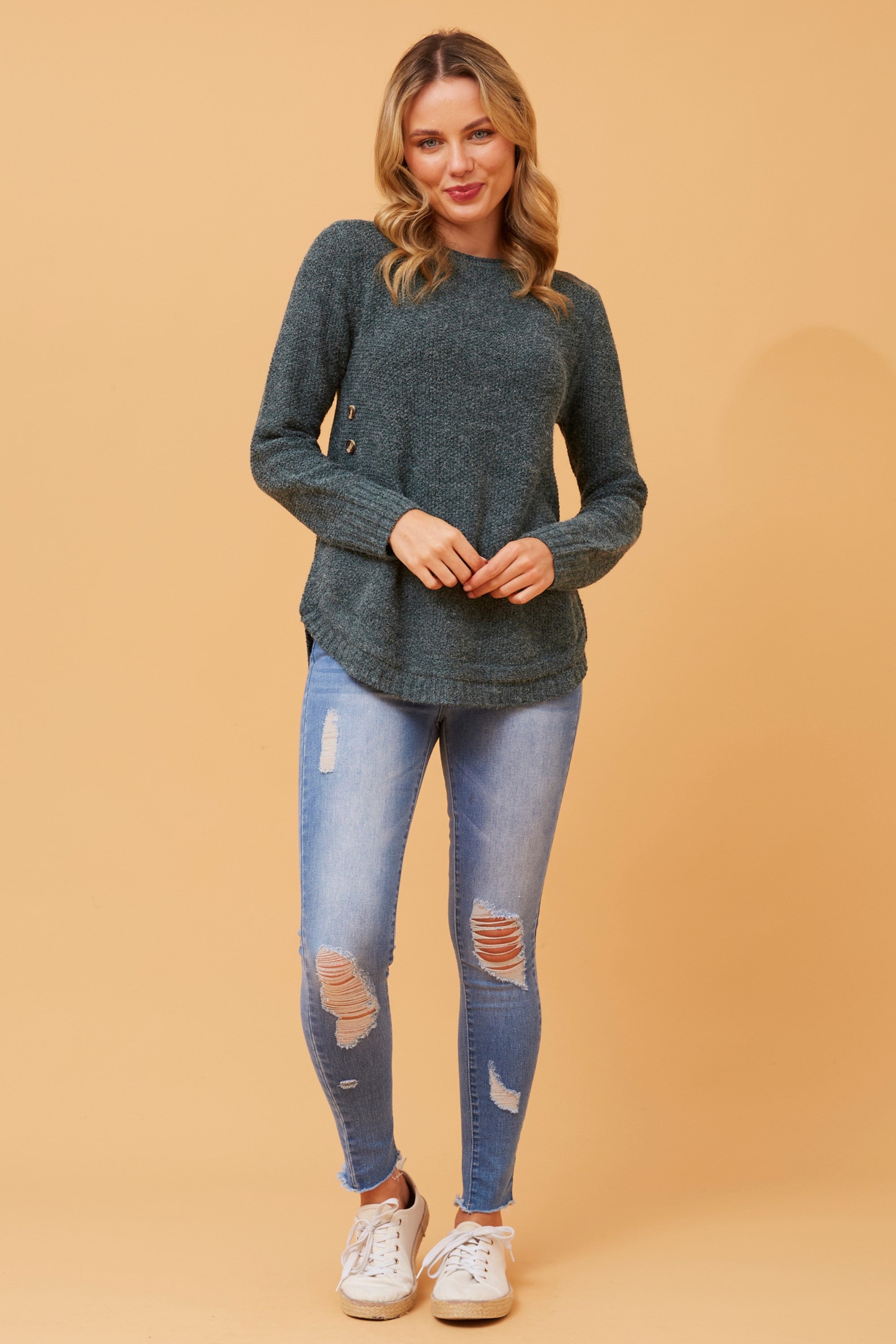CKM Curved buttoned hem jumper
