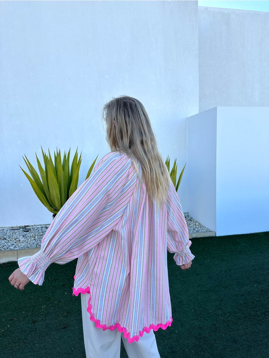 Cassie Ric Rac KL Ric Rac Shirt - Linen Viscose Pink Stripe | Gypsyroad Bowral