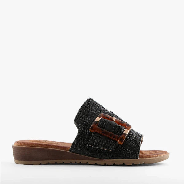 Mivari Raffia Slides Black