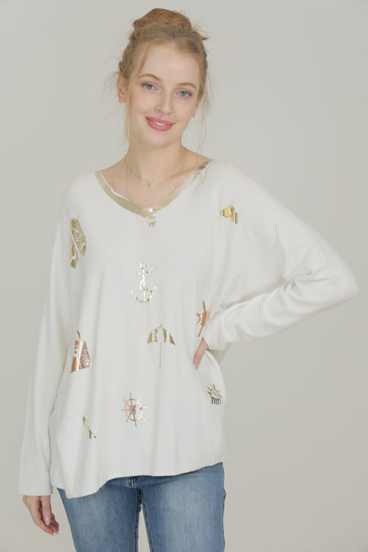 RJ V neck Foil top White