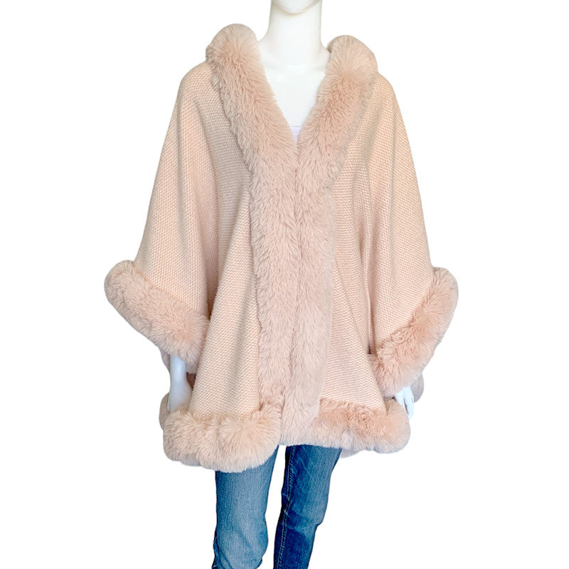 Lux Curved Faux Fur Trim Cape