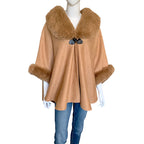 Suede Look Poncho with Faux Fur Collar and Cuffs
