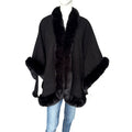 Lux Curved Faux Fur Trim Cape with elegant faux fur detailing, perfect for style and warmth.
