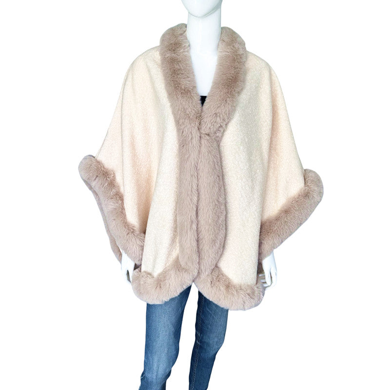 Luxe Curved Cape with Faux Fur Trim