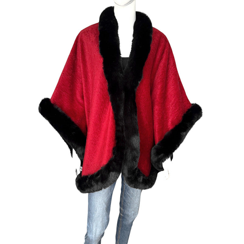 Luxe Curved Cape with Faux Fur Trim