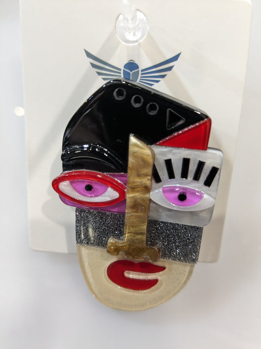 Cubism Face Brooch