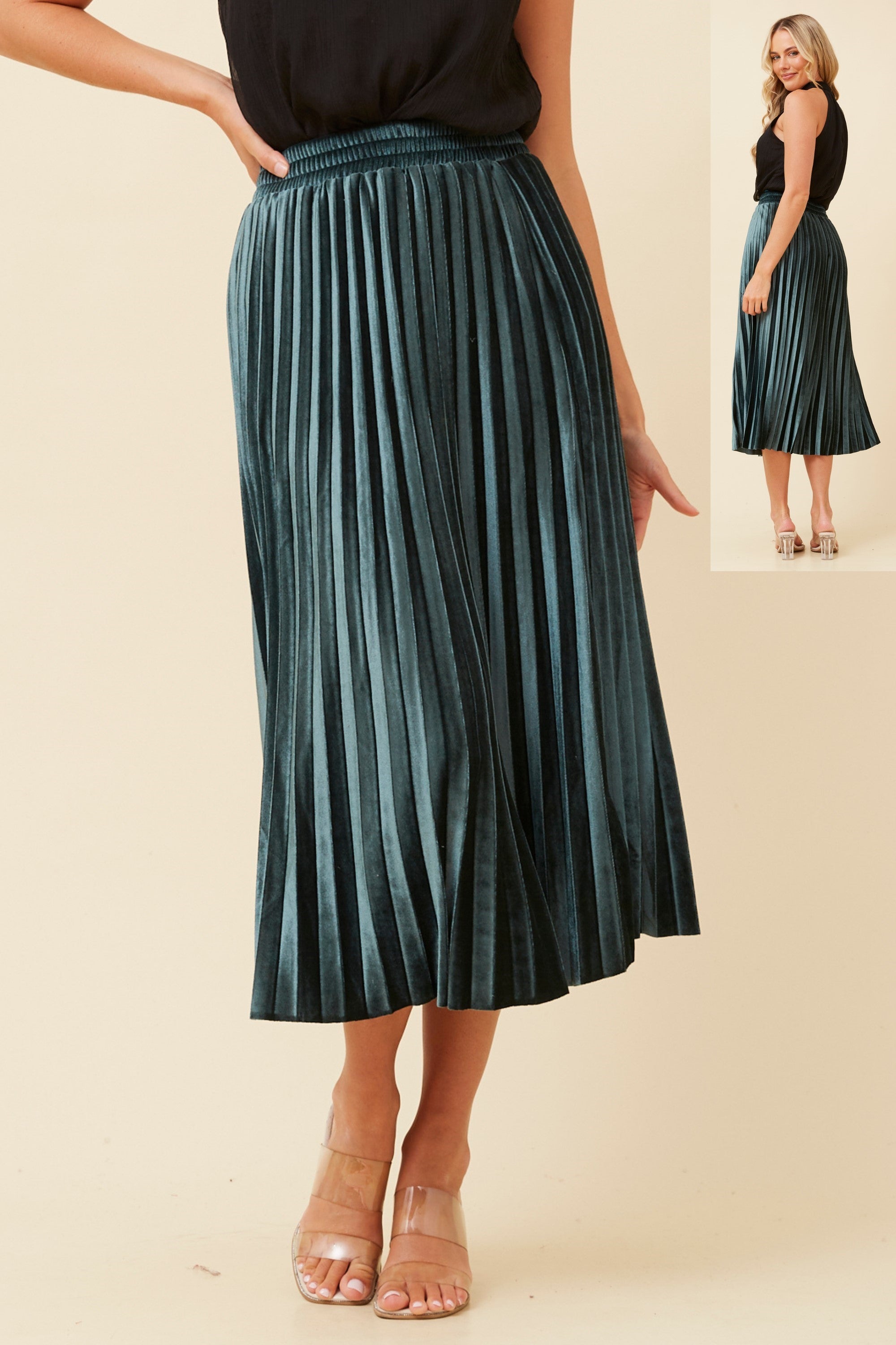 Carel Velvet Pleated Skirt
