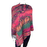 Luxe Pattern Shawl with beautiful floral design, soft cashmere feel, fringe trim, perfect for cozy outfits.