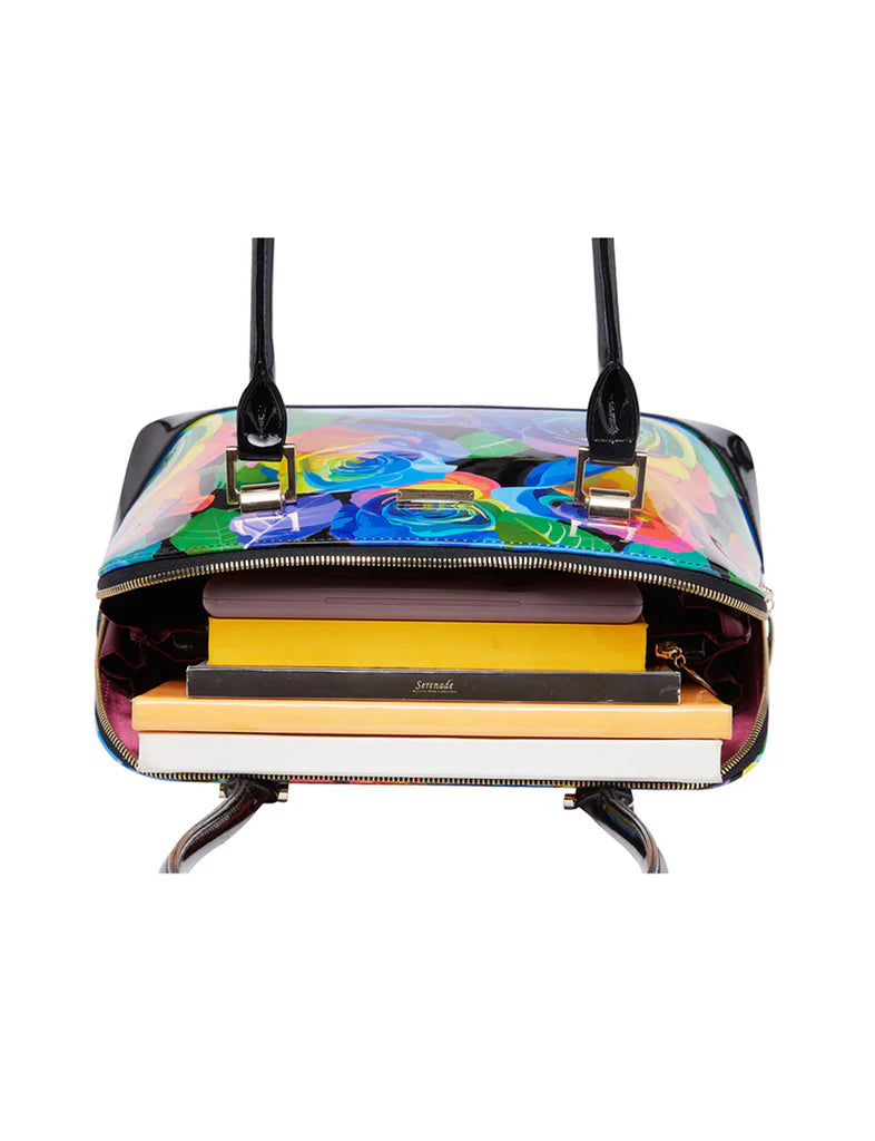 Rainbow Rose Patent Leather Handbag