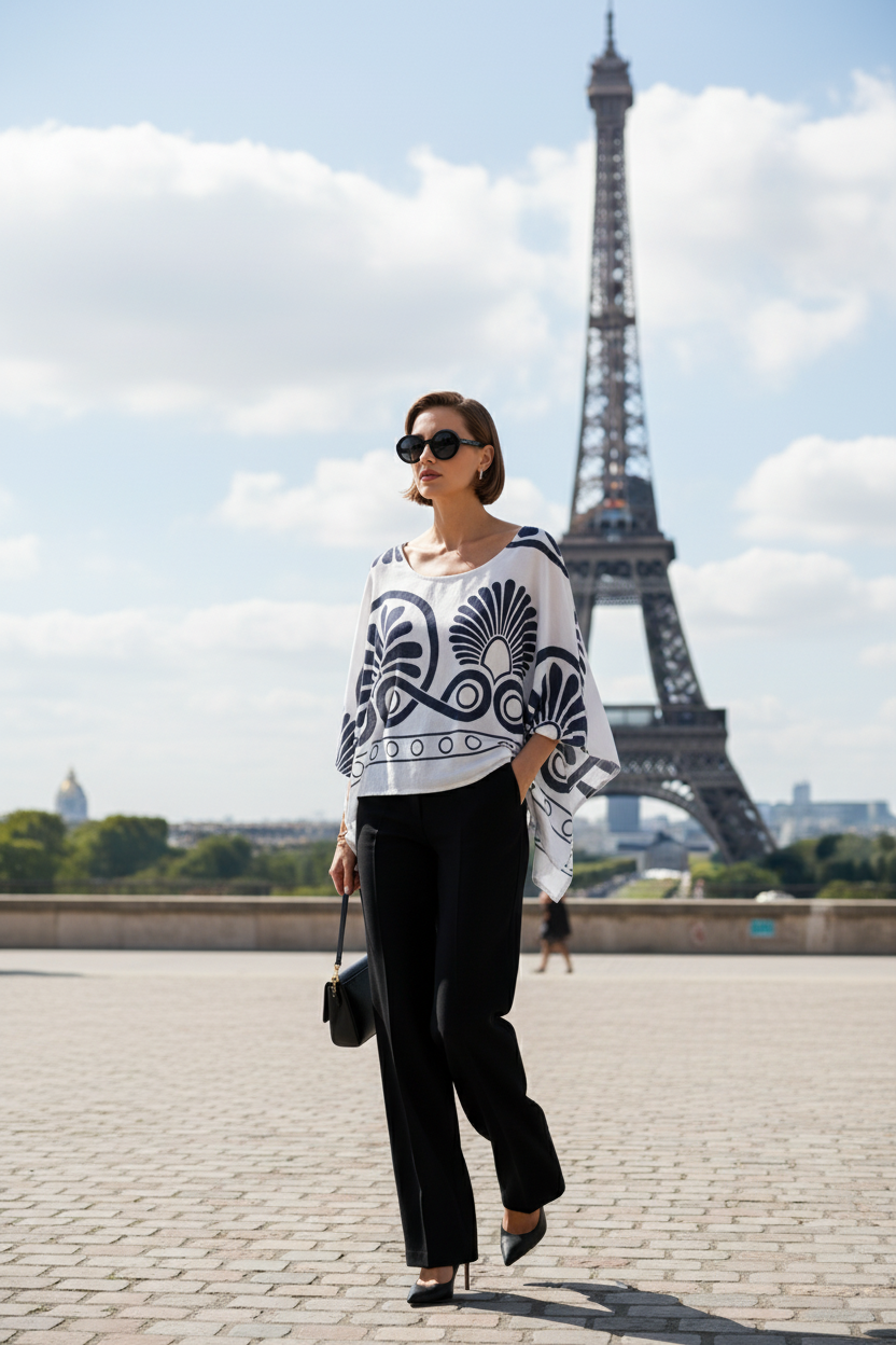 WL  Navy Big Flower Top