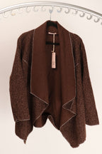 WL Zita Coat in rich brown color, featuring an elegant open-front design for versatile layering.