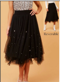 Caroline Morgan black mesh skirt with embellishments, stylish and reversible design for chic outfits.