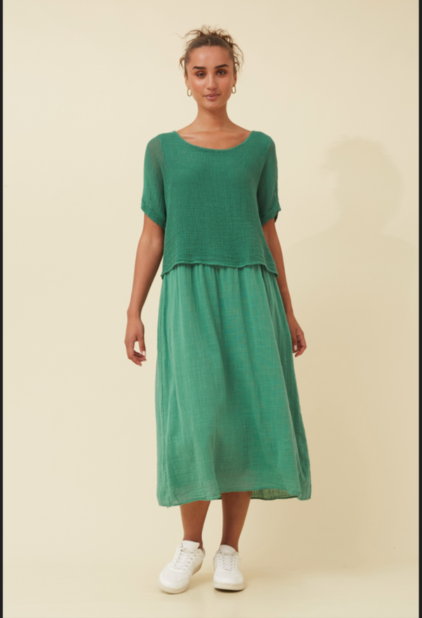 Mesh Long Layer Dress Green